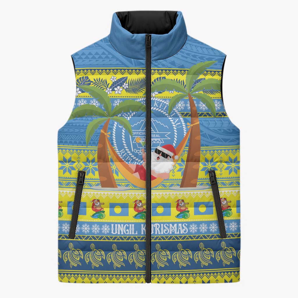 Palau Christmas Sleeveless Puffer Jacket Chilling Santa Ungil Kurismas - Polynesian Pride
