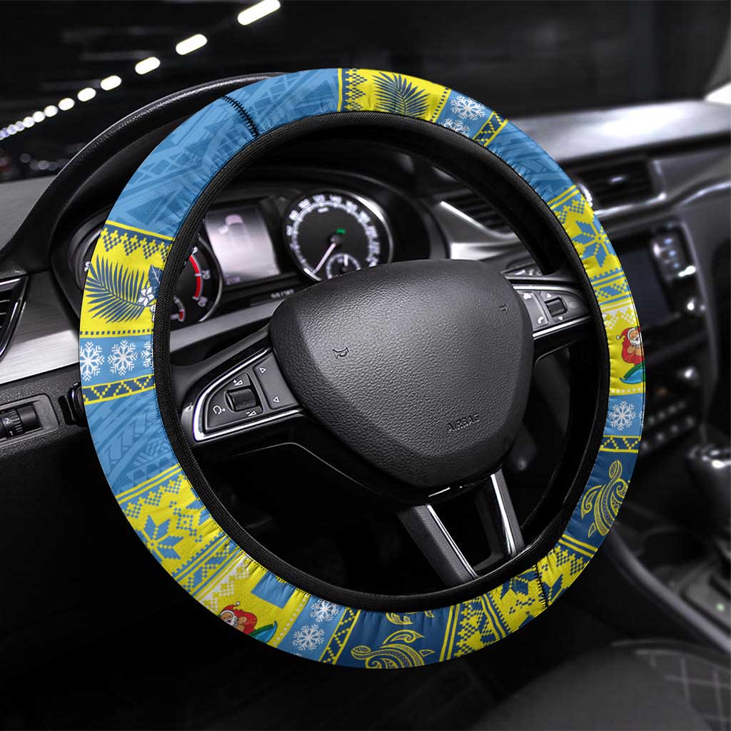 Palau Christmas Steering Wheel Cover Chilling Santa Ungil Kurismas - Polynesian Pride