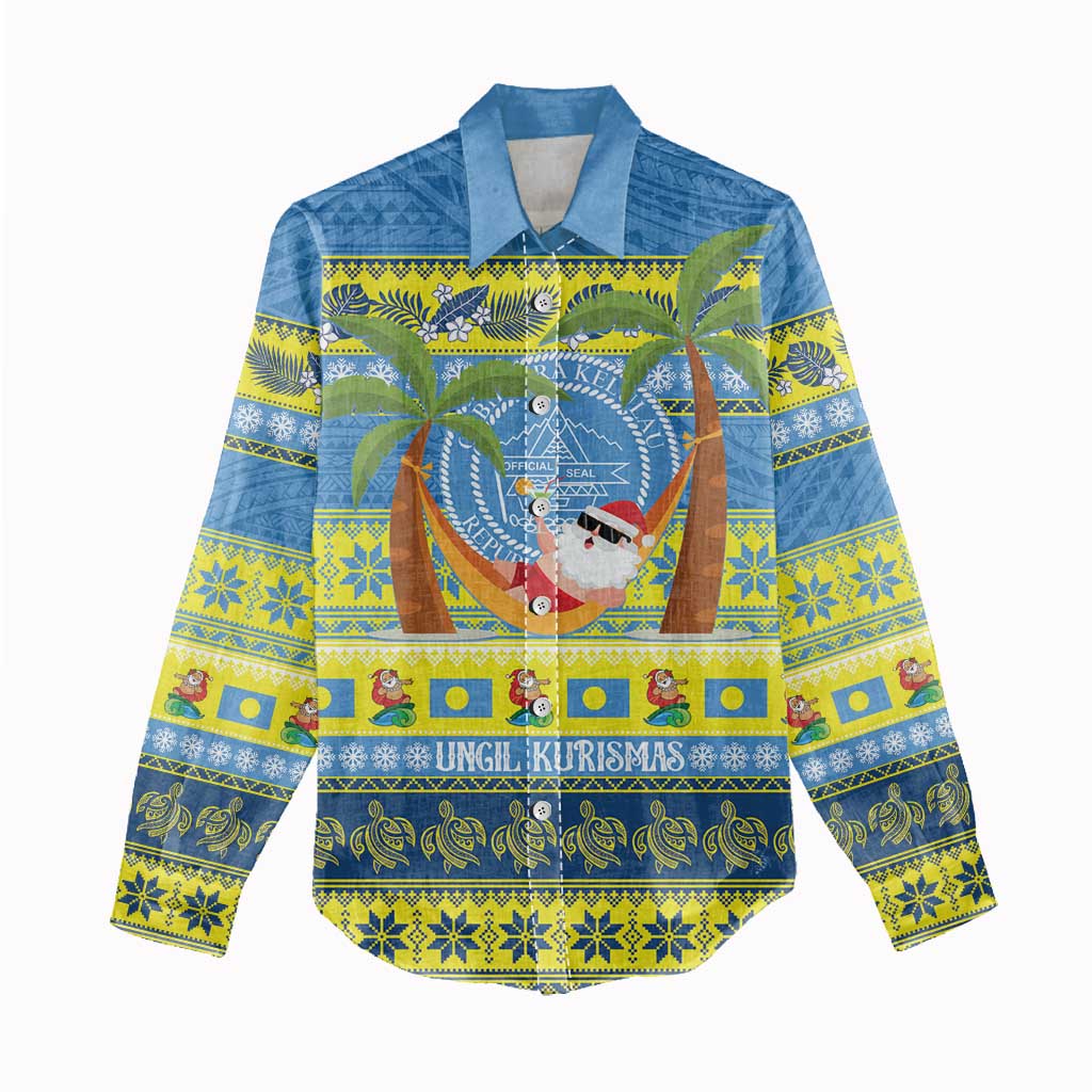 Palau Christmas Women Casual Shirt Chilling Santa Ungil Kurismas - Polynesian Pride