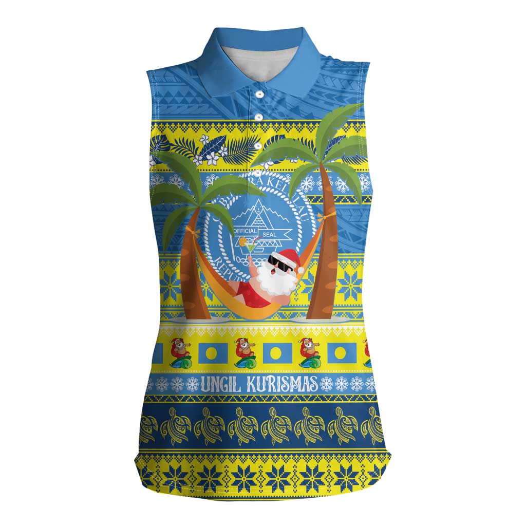 Palau Christmas Women Sleeveless Polo Shirt Chilling Santa Ungil Kurismas - Polynesian Pride
