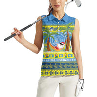 Palau Christmas Women Sleeveless Polo Shirt Chilling Santa Ungil Kurismas - Polynesian Pride