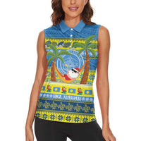 Palau Christmas Women Sleeveless Polo Shirt Chilling Santa Ungil Kurismas - Polynesian Pride