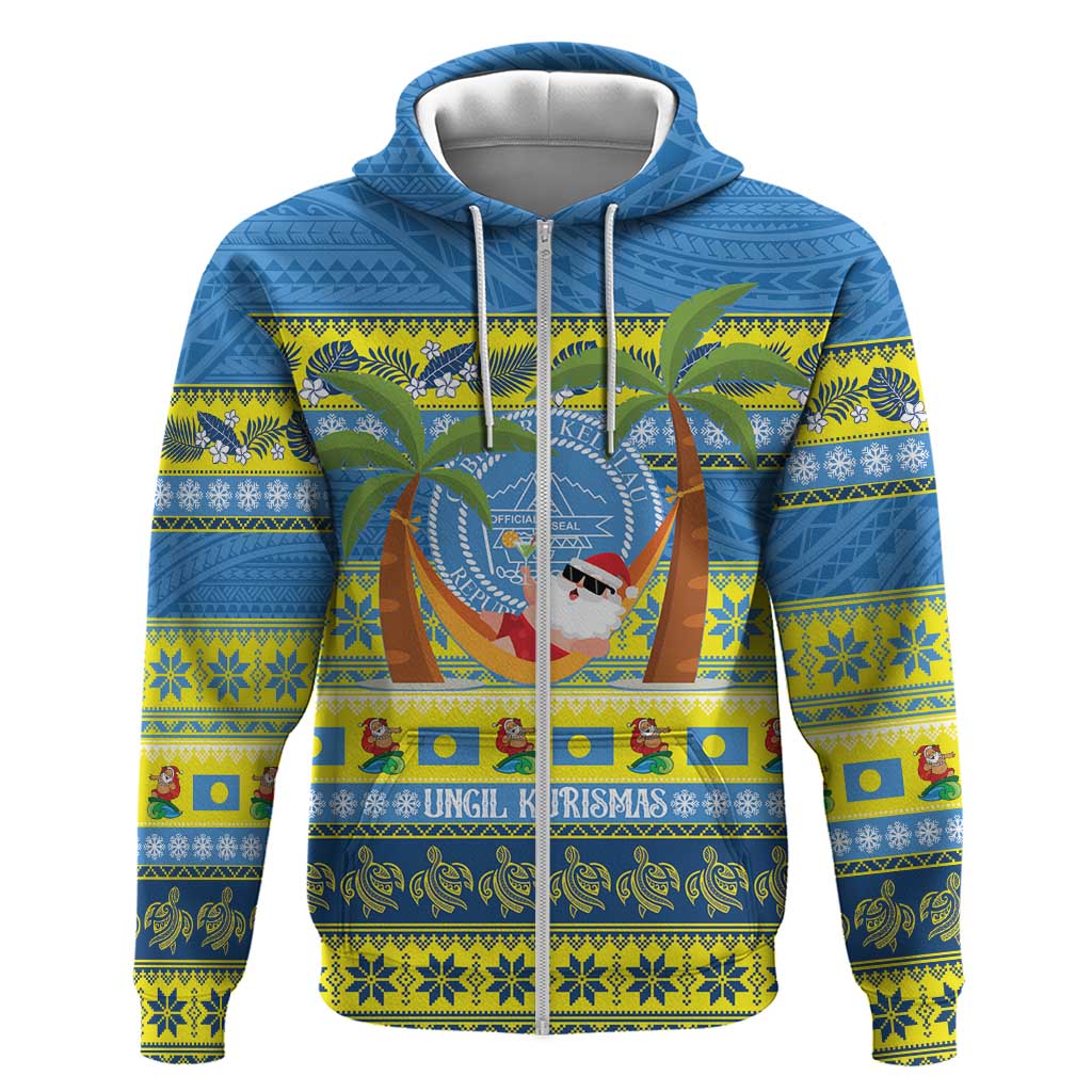 Palau Christmas Zip Hoodie Chilling Santa Ungil Kurismas - Polynesian Pride