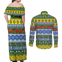 Solomon Islands Christmas Couples Matching Off Shoulder Maxi Dress and Long Sleeve Button Shirt The Solomons Melanesian Meri Krismas - Polynesian Pride