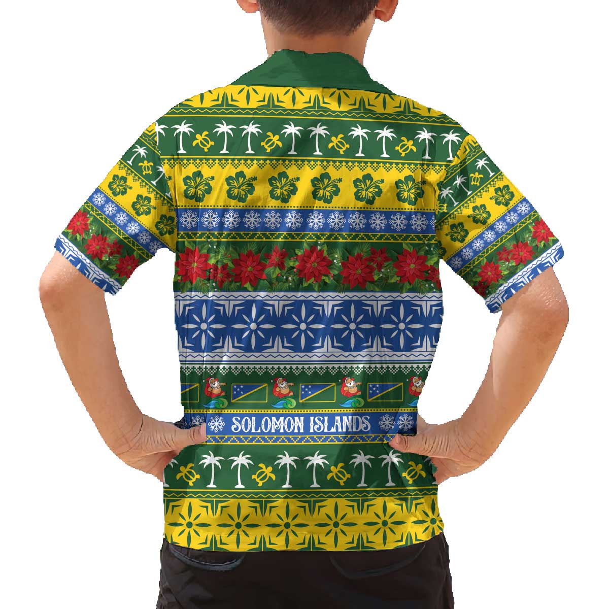 Solomon Islands Christmas Family Matching Off The Shoulder Long Sleeve Dress and Hawaiian Shirt The Solomons Melanesian Meri Krismas - Polynesian Pride