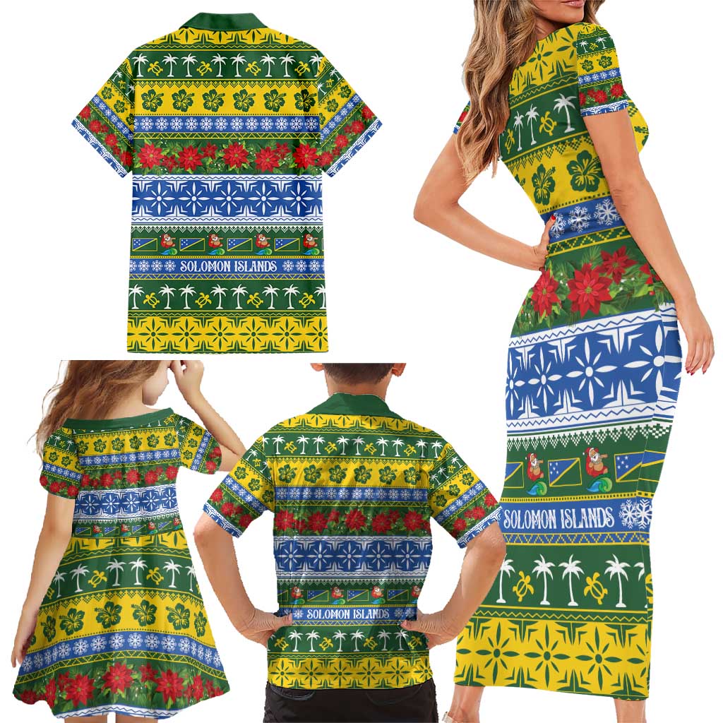 Solomon Islands Christmas Family Matching Short Sleeve Bodycon Dress and Hawaiian Shirt The Solomons Melanesian Meri Krismas - Polynesian Pride