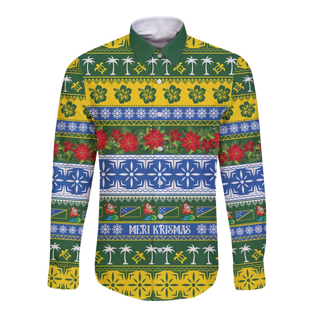 Solomon Islands Christmas Long Sleeve Button Shirt The Solomons Melanesian Meri Krismas - Polynesian Pride