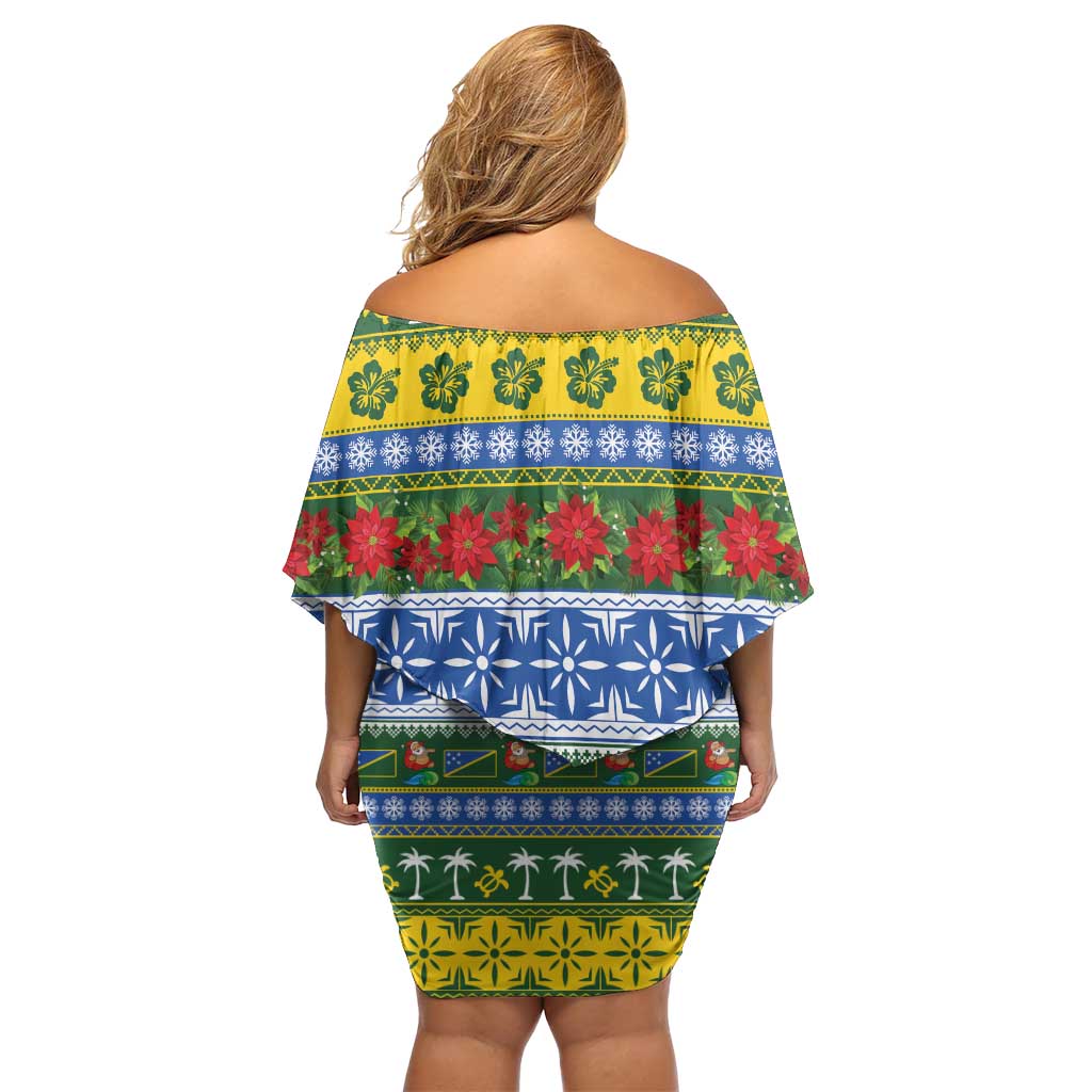 Solomon Islands Christmas Off Shoulder Short Dress The Solomons Melanesian Meri Krismas LT14 - Polynesian Pride