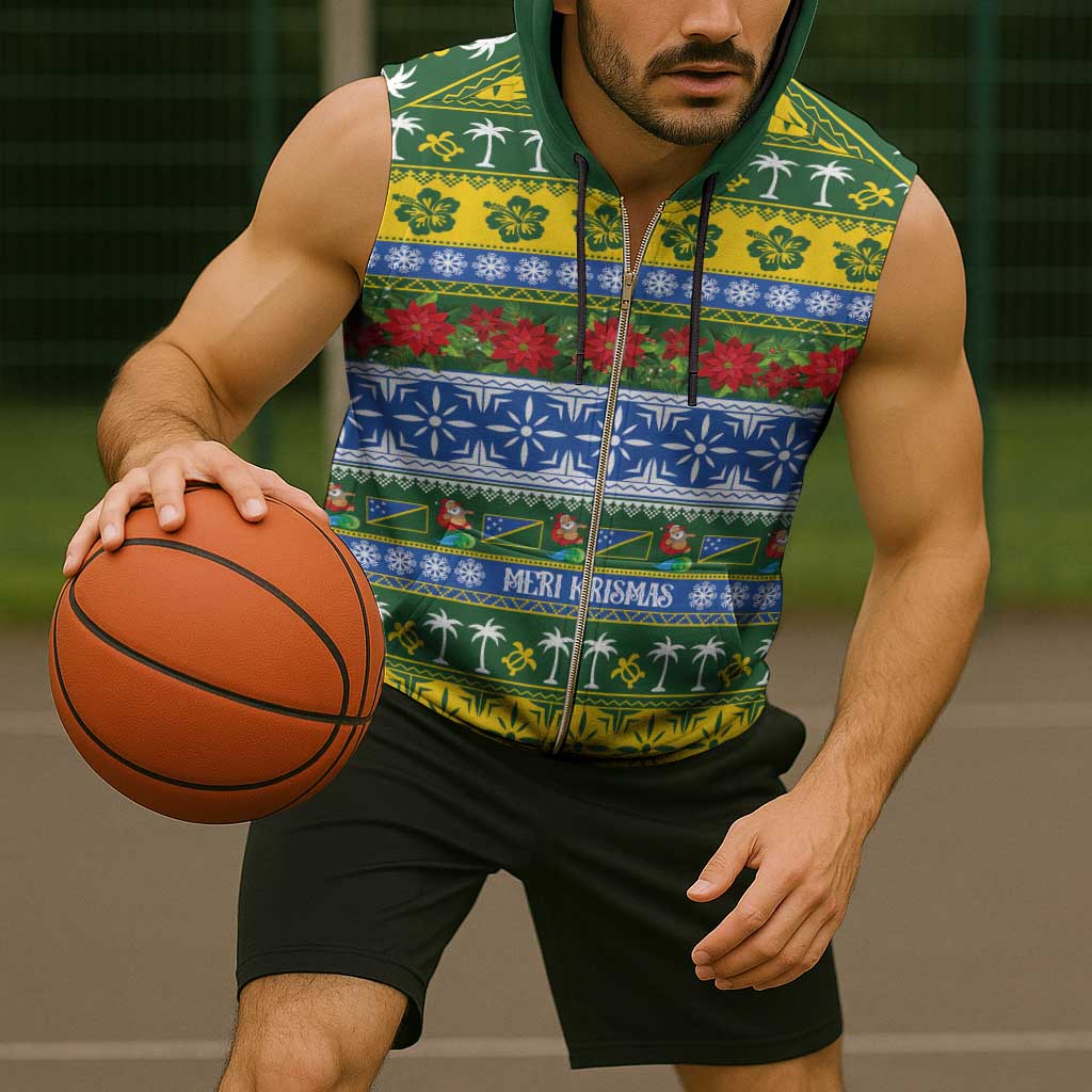 Solomon Islands Christmas Sleeveless Zip Hoodie The Solomons Melanesian Meri Krismas - Polynesian Pride