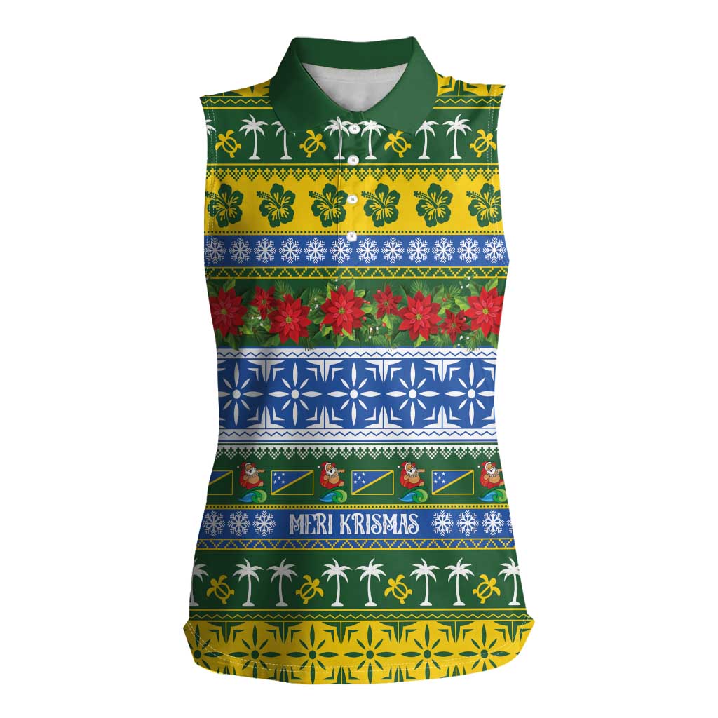 Solomon Islands Christmas Women Sleeveless Polo Shirt The Solomons Melanesian Meri Krismas - Polynesian Pride