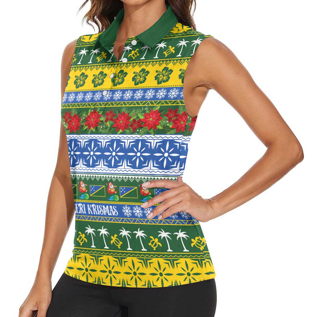 Solomon Islands Christmas Women Sleeveless Polo Shirt The Solomons Melanesian Meri Krismas - Polynesian Pride
