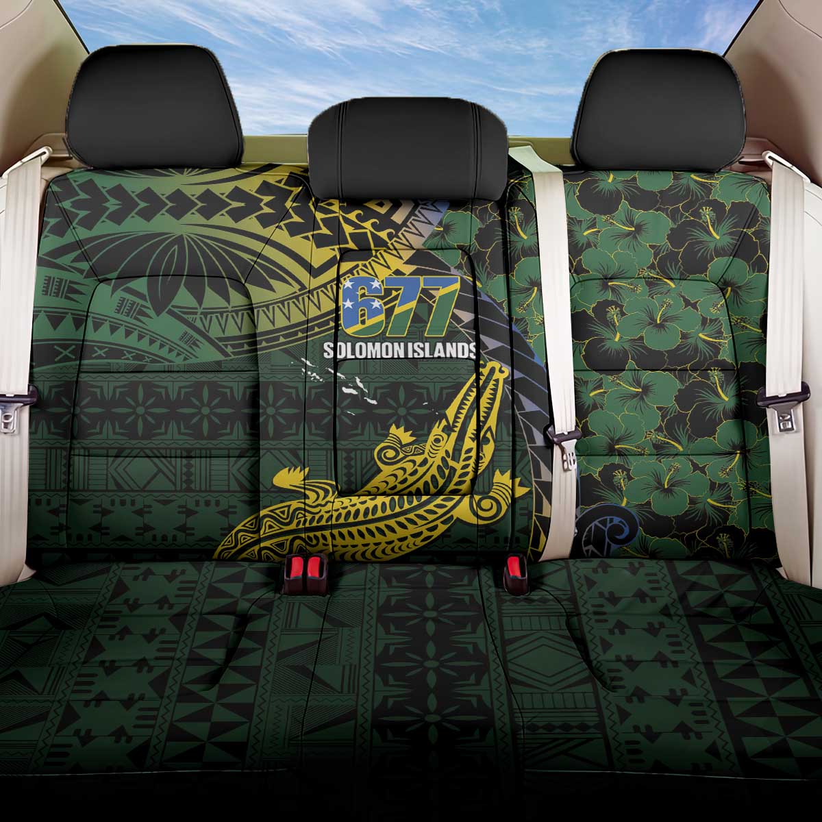 Solomon Islands Back Car Seat Cover 677 Proud Crocodile Melanesian Pattern - Polynesian Pride