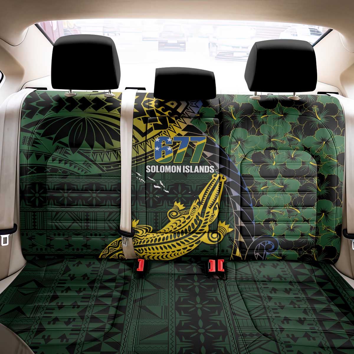 Solomon Islands Back Car Seat Cover 677 Proud Crocodile Melanesian Pattern - Polynesian Pride