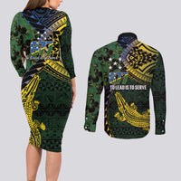 Solomon Islands Couples Matching Long Sleeve Bodycon Dress and Long Sleeve Button Shirt 677 Proud Crocodile Melanesian Pattern LT14 - Polynesian Pride