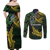 Solomon Islands Couples Matching Off Shoulder Maxi Dress and Long Sleeve Button Shirt 677 Proud Crocodile Melanesian Pattern - Polynesian Pride