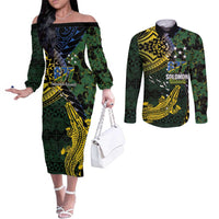 Solomon Islands Couples Matching Off The Shoulder Long Sleeve Dress and Long Sleeve Button Shirt 677 Proud Crocodile Melanesian Pattern - Polynesian Pride