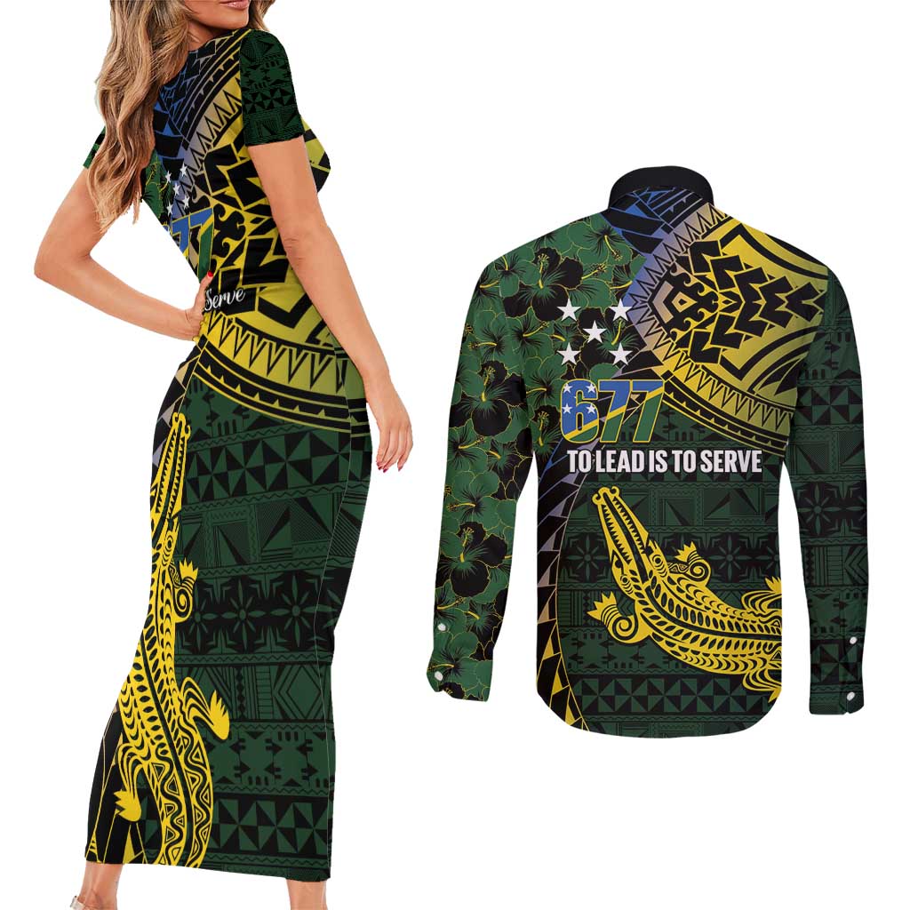 Solomon Islands Couples Matching Short Sleeve Bodycon Dress and Long Sleeve Button Shirt 677 Proud Crocodile Melanesian Pattern LT14 - Polynesian Pride
