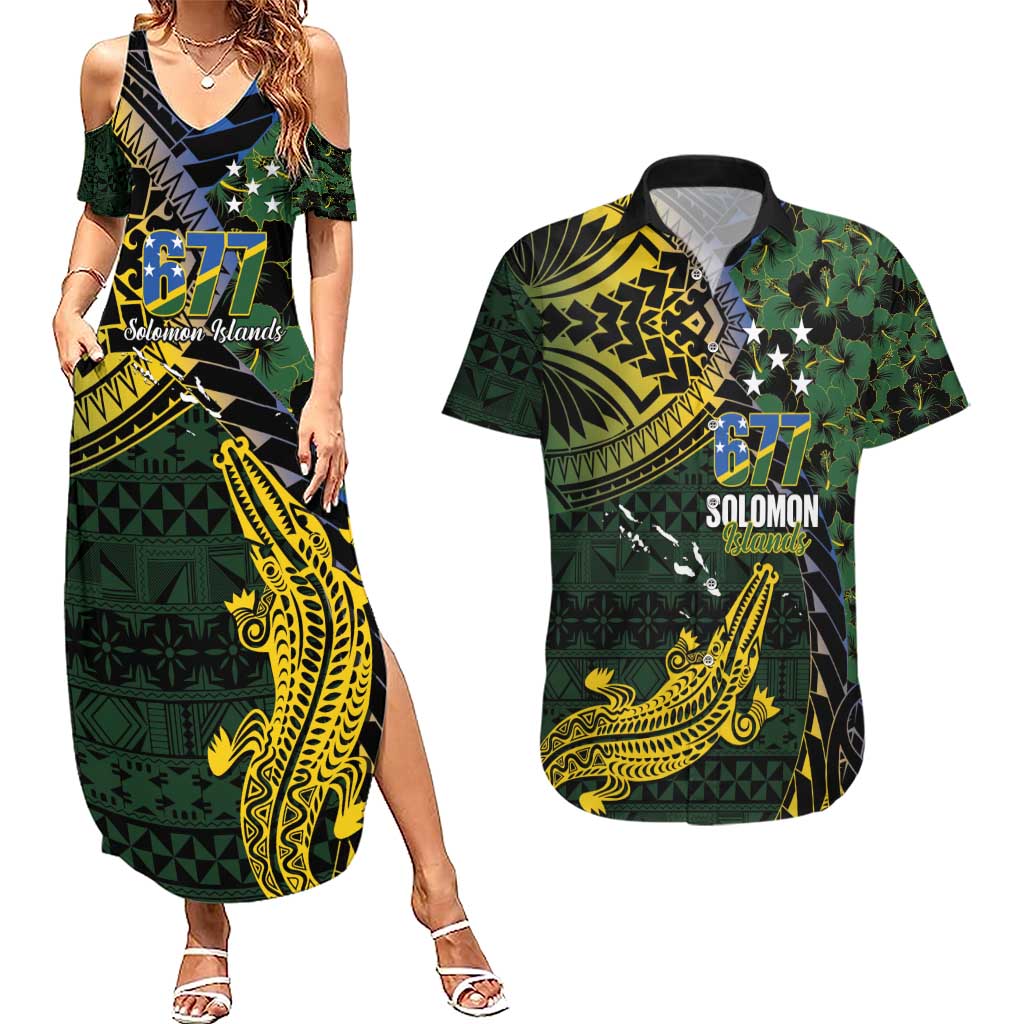 Solomon Islands Couples Matching Summer Maxi Dress and Hawaiian Shirt 677 Proud Crocodile Melanesian Pattern - Polynesian Pride