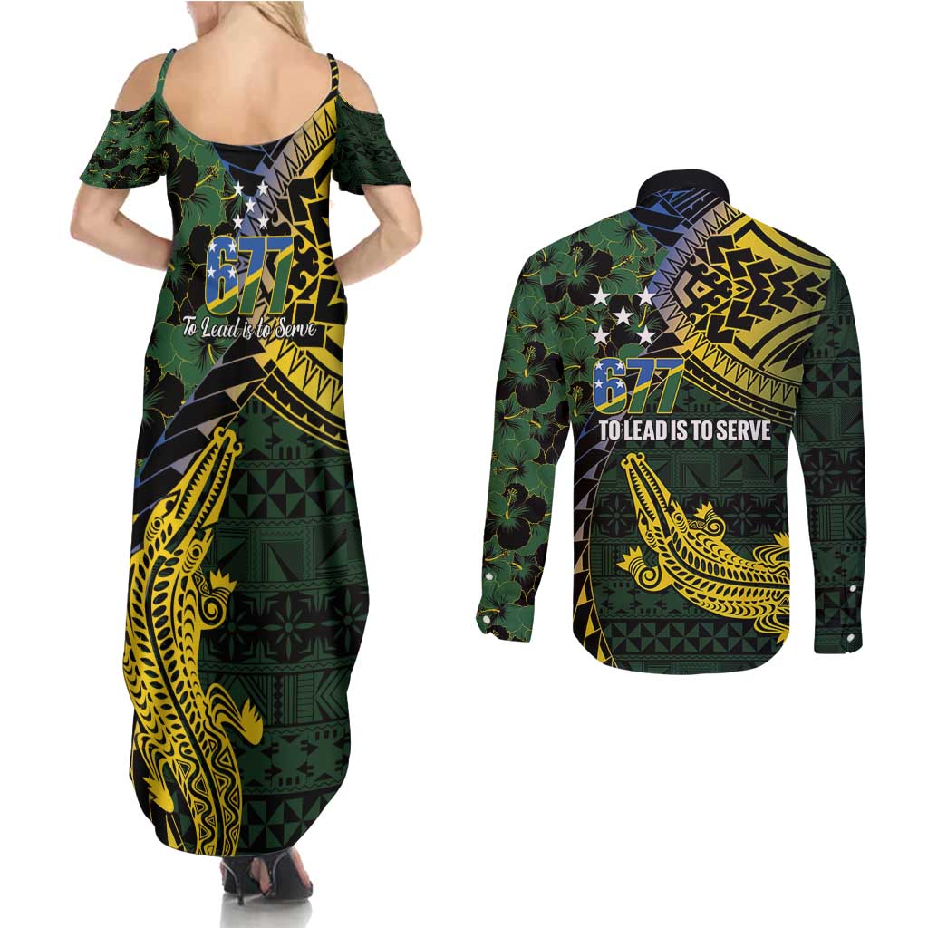 Solomon Islands Couples Matching Summer Maxi Dress and Long Sleeve Button Shirt 677 Proud Crocodile Melanesian Pattern - Polynesian Pride