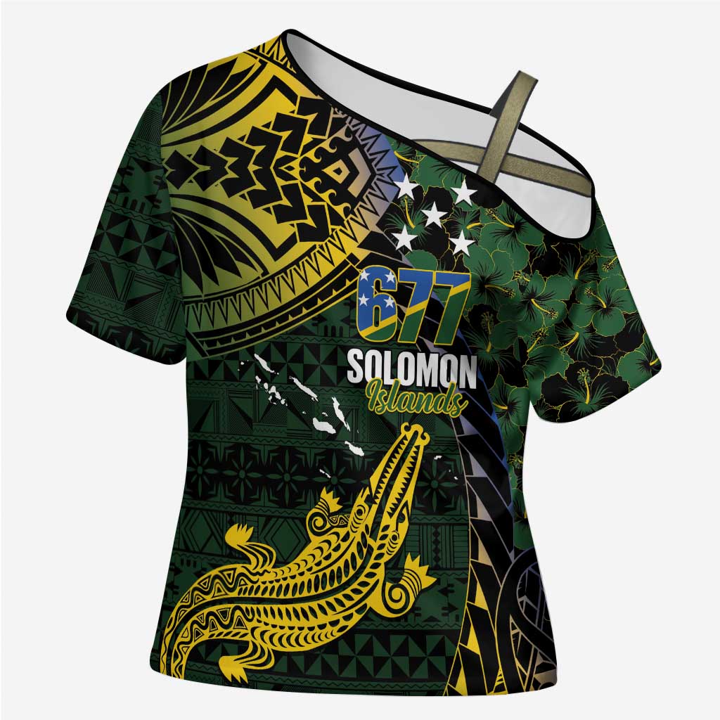 Solomon Islands Cross Shoulder Shirt 677 Proud Crocodile Melanesian Pattern - Polynesian Pride