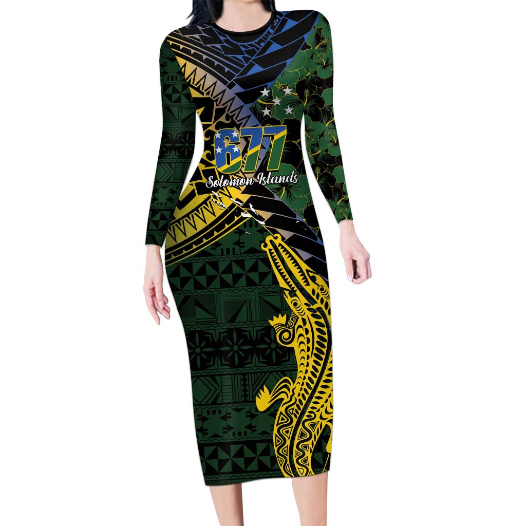 Solomon Islands Family Matching Long Sleeve Bodycon Dress and Hawaiian Shirt 677 Proud Crocodile Melanesian Pattern - Polynesian Pride