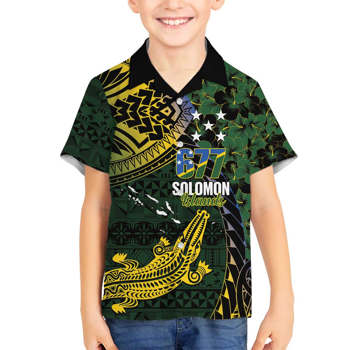 Solomon Islands Family Matching Off The Shoulder Long Sleeve Dress and Hawaiian Shirt 677 Proud Crocodile Melanesian Pattern - Polynesian Pride