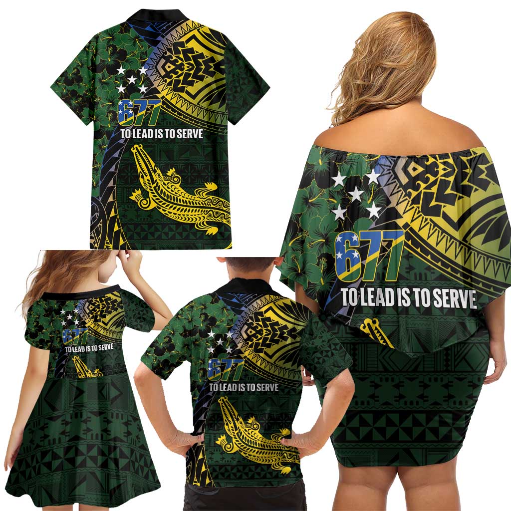 Solomon Islands Family Matching Off Shoulder Short Dress and Hawaiian Shirt 677 Proud Crocodile Melanesian Pattern - Polynesian Pride