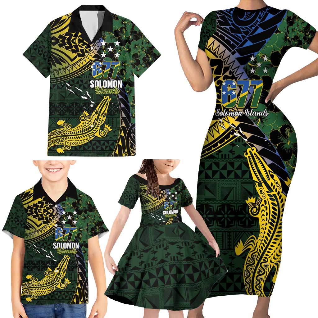Solomon Islands Family Matching Short Sleeve Bodycon Dress and Hawaiian Shirt 677 Proud Crocodile Melanesian Pattern - Polynesian Pride