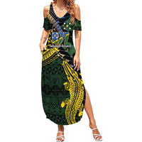 Solomon Islands Family Matching Summer Maxi Dress and Hawaiian Shirt 677 Proud Crocodile Melanesian Pattern - Polynesian Pride