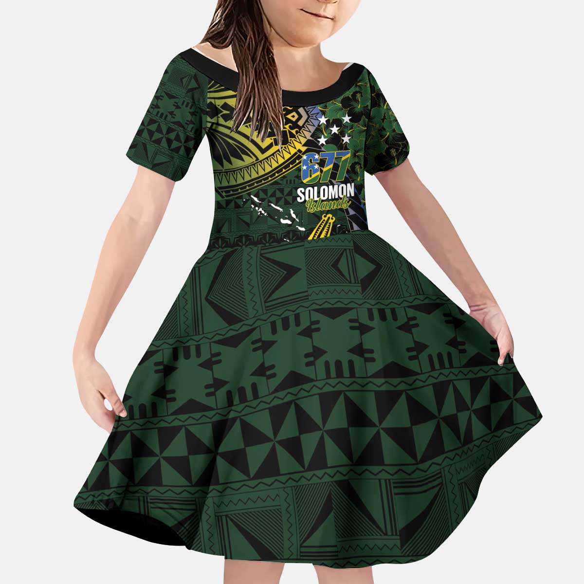Solomon Islands Kid Short Sleeve Dress 677 Proud Crocodile Melanesian Pattern - Polynesian Pride