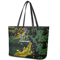 Solomon Islands Leather Tote Bag 677 Proud Crocodile Melanesian Pattern - Polynesian Pride