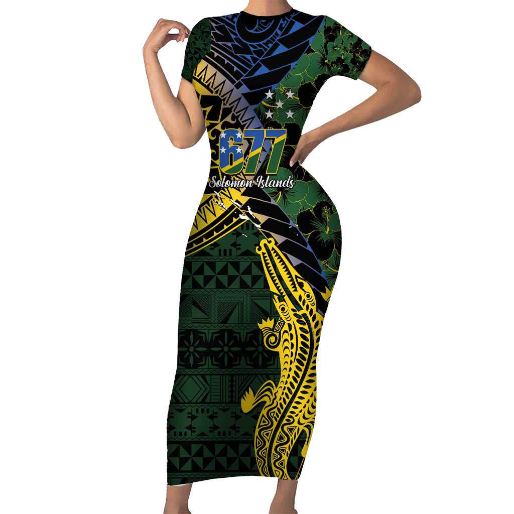 Solomon Islands Short Sleeve Bodycon Dress 677 Proud Crocodile Melanesian Pattern - Polynesian Pride