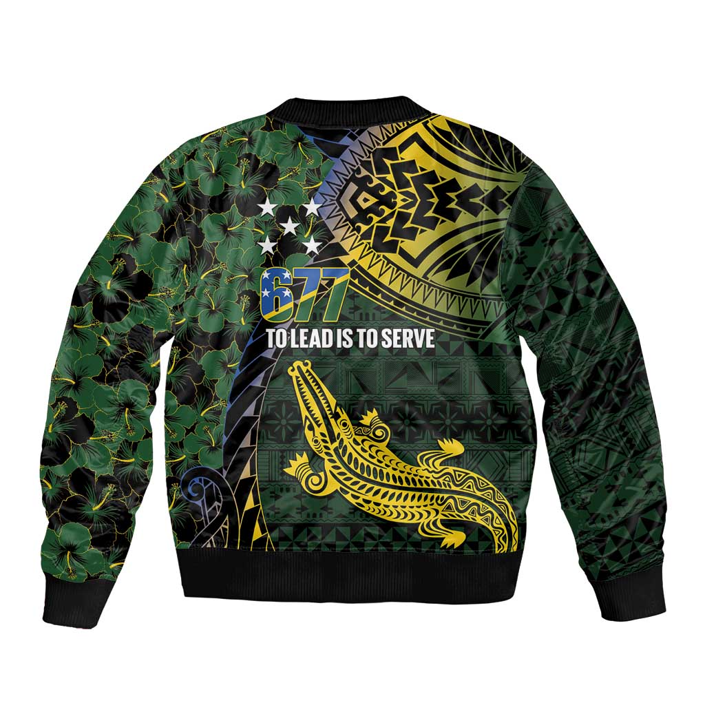 Solomon Islands Sleeve Zip Bomber Jacket 677 Proud Crocodile Melanesian Pattern - Polynesian Pride