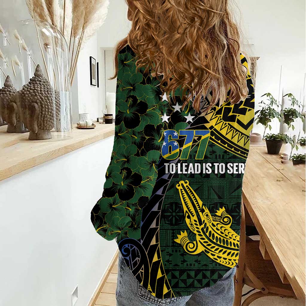 Solomon Islands Women Casual Shirt 677 Proud Crocodile Melanesian Pattern - Polynesian Pride