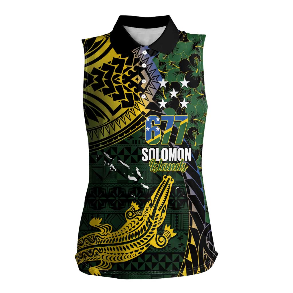 Solomon Islands Women Sleeveless Polo Shirt 677 Proud Crocodile Melanesian Pattern - Polynesian Pride