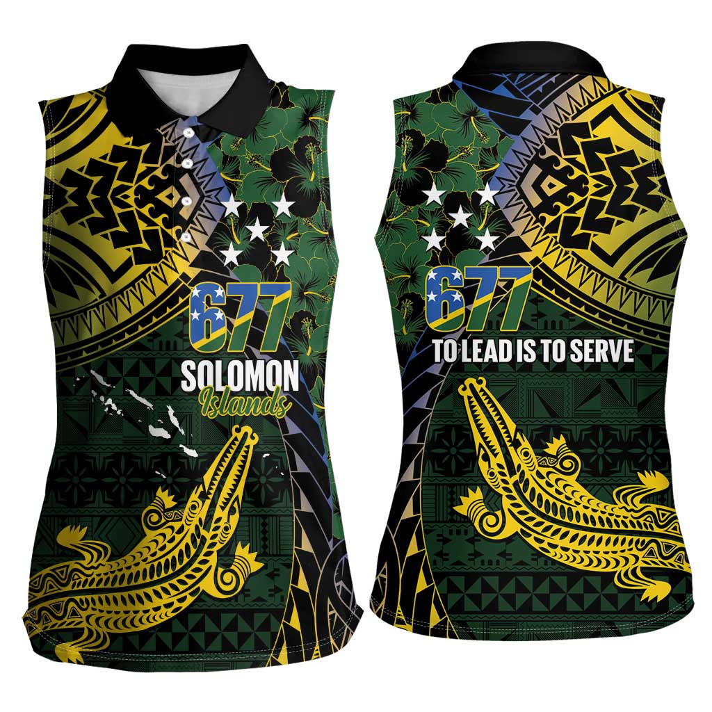 Solomon Islands Women Sleeveless Polo Shirt 677 Proud Crocodile Melanesian Pattern - Polynesian Pride