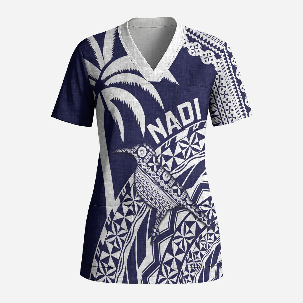 Nadi Fiji 2026 Rugby Custom Scrub Top Kikau Fijian Tapa Pattern LT14 Adult Navy Blue - Polynesian Pride