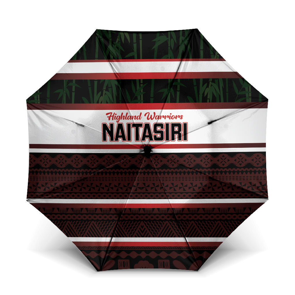Naitasiri Fiji 2026 Rugby Umbrella Highland Warriors Fijian Tapa Pattern LT14 One Size Folded 11.42 inch Opened Diameter 37.4 inch Black - Polynesian Pride