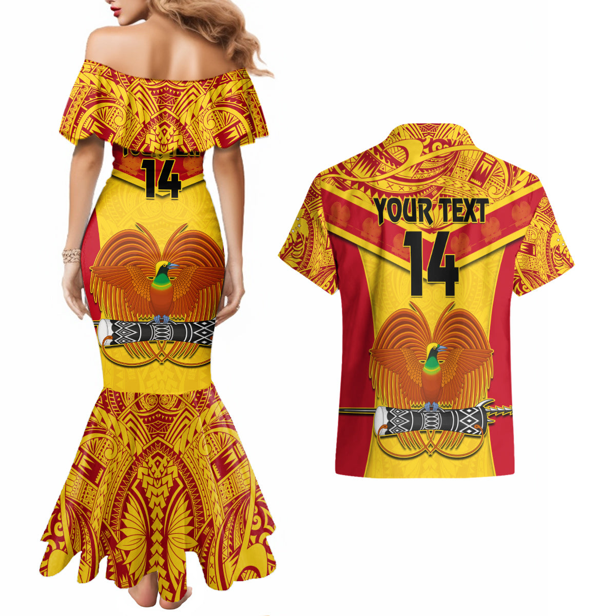 Custom Papua New Guinea Rugby Couples Matching Mermaid Dress and Hawaiian Shirt 2023 Go Kumuls Pacific Dynamic Style LT14 - Polynesian Pride