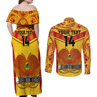 Custom Papua New Guinea Rugby Couples Matching Off Shoulder Maxi Dress and Long Sleeve Button Shirt 2023 Go Kumuls Pacific Dynamic Style LT14 - Polynesian Pride