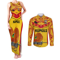 Custom Papua New Guinea Rugby Couples Matching Tank Maxi Dress and Long Sleeve Button Shirt 2023 Go Kumuls Pacific Dynamic Style LT14 Yellow - Polynesian Pride