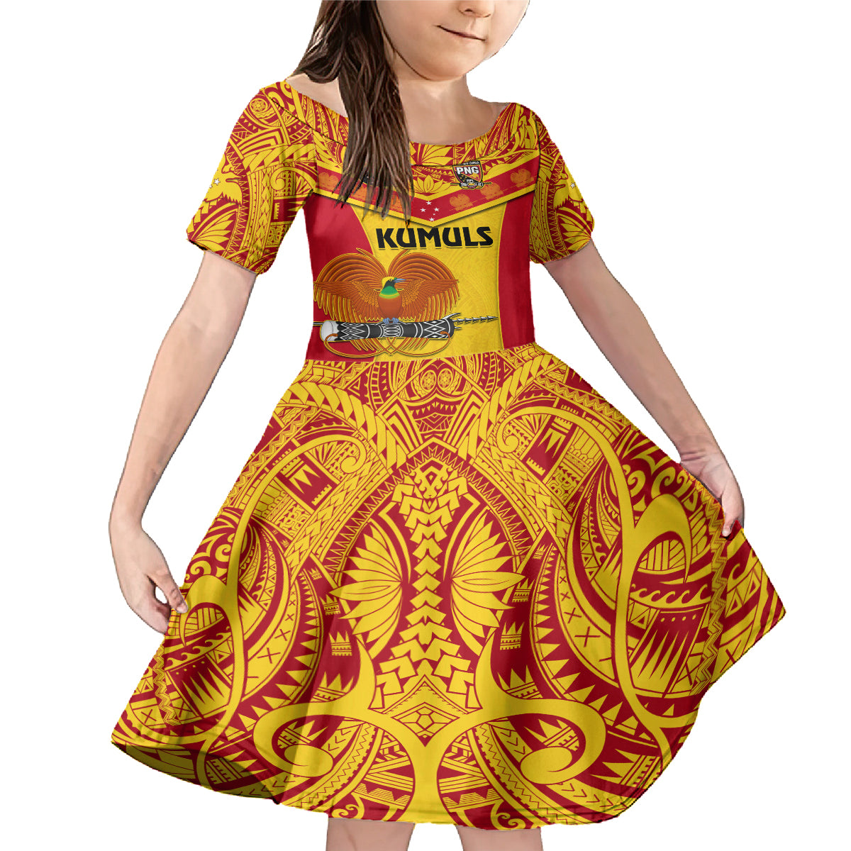 Custom Papua New Guinea Rugby Family Matching Mermaid Dress and Hawaiian Shirt 2023 Go Kumuls Pacific Dynamic Style LT14 Daughter's Dress Yellow - Polynesian Pride