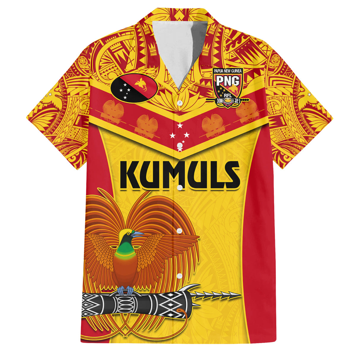 Custom Papua New Guinea Rugby Family Matching Tank Maxi Dress and Hawaiian Shirt 2023 Go Kumuls Pacific Dynamic Style LT14 Dad's Shirt - Short Sleeve Yellow - Polynesian Pride