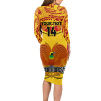 Custom Papua New Guinea Rugby Long Sleeve Bodycon Dress 2023 Go Kumuls Pacific Dynamic Style LT14 - Polynesian Pride