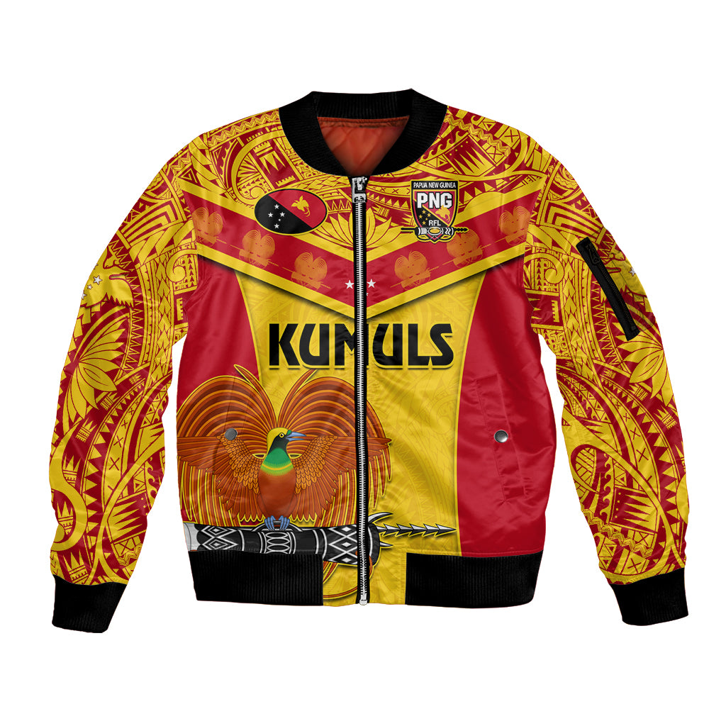 Custom Papua New Guinea Rugby Sleeve Zip Bomber Jacket 2023 Go Kumuls Pacific Dynamic Style LT14 Unisex Yellow - Polynesian Pride