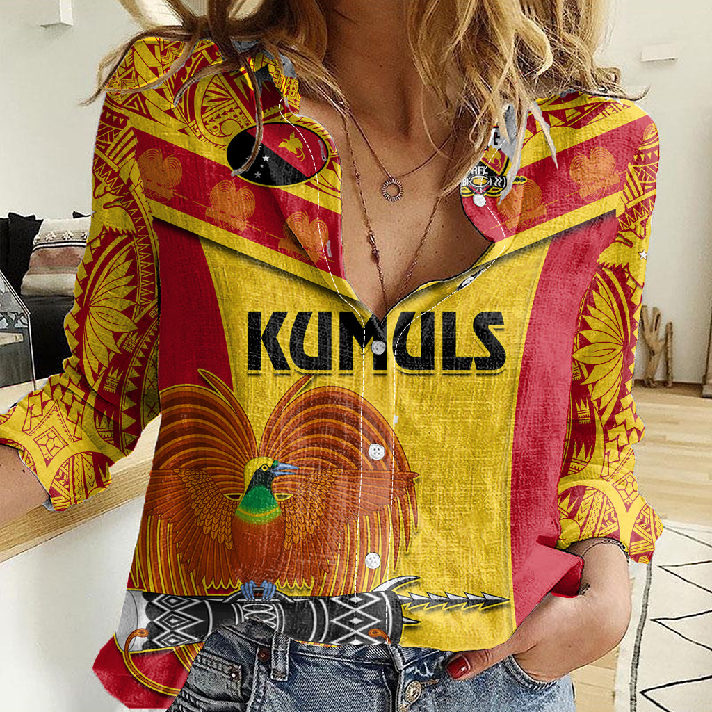 Custom Papua New Guinea Rugby Women Casual Shirt 2023 Go Kumuls Pacific Dynamic Style LT14 Female Yellow - Polynesian Pride