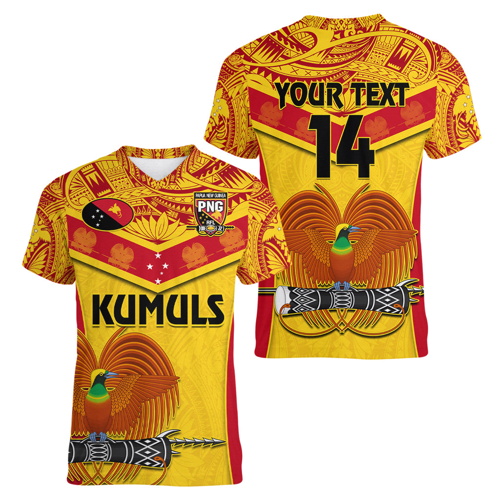 Custom Papua New Guinea Rugby Women V Neck T Shirt 2023 Go Kumuls Pacific Dynamic Style LT14 - Polynesian Pride
