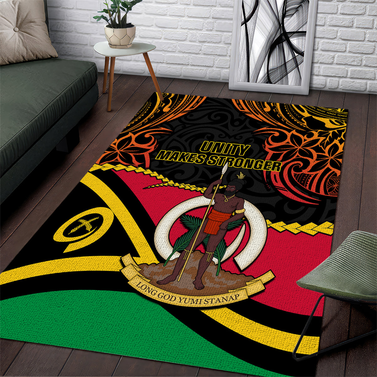 Vanuatu Unity Day Area Rug 29 November Coat Of Arms With Flag Style LT14 Black - Polynesian Pride