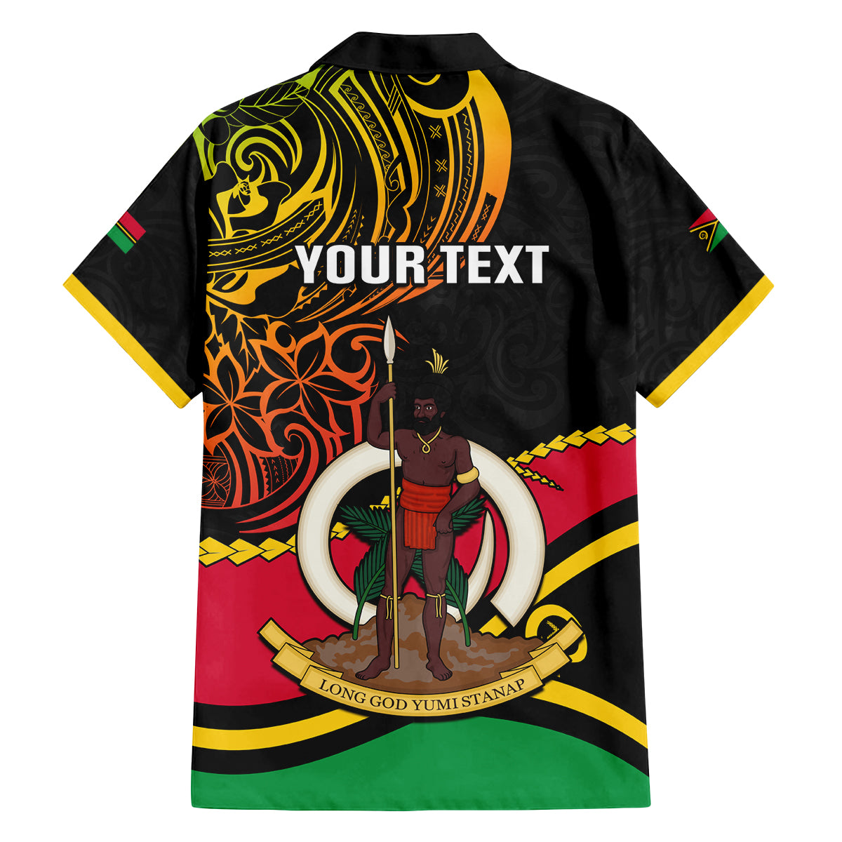 Personalised Vanuatu Unity Day Family Matching Off Shoulder Long Sleeve Dress and Hawaiian Shirt 29 November Coat Of Arms With Flag Style LT14 - Polynesian Pride