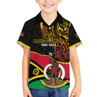 Personalised Vanuatu Unity Day Family Matching Off Shoulder Short Dress and Hawaiian Shirt 29 November Coat Of Arms With Flag Style LT14 Son's Shirt Black - Polynesian Pride